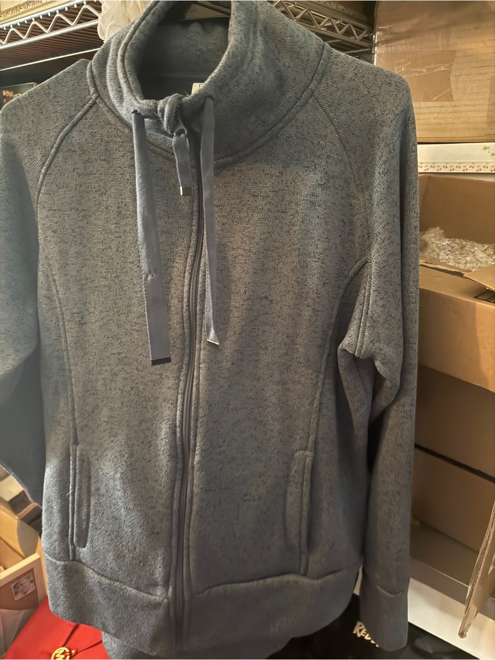 Jantzen Heathered Slate Blue Full-Zip Funnel Neck Sweater